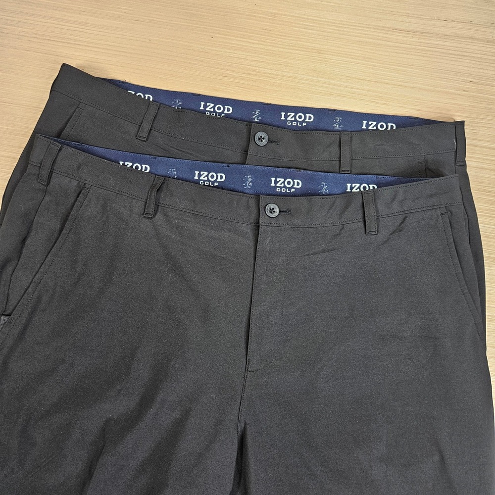 Lot of 2 IZOD Golf Pants Men 40x32 Black Performance Flat Front Stretch Trousers